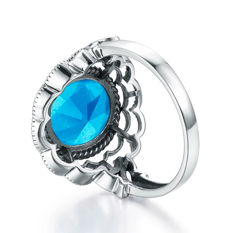 Натуральная кожа кольцо с голубым топазом косынка 925 пробы Серебряные кольца для