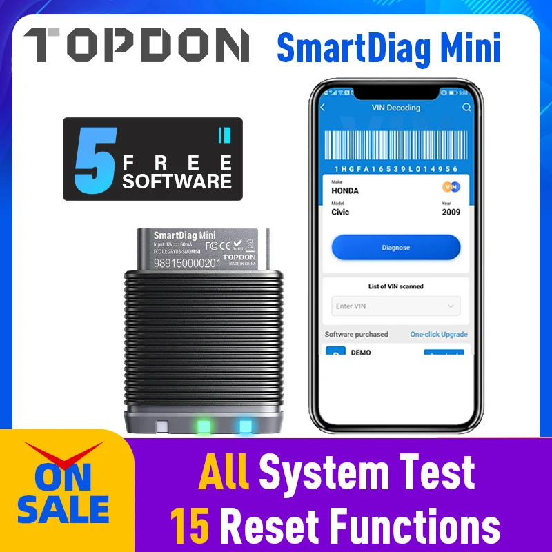 TOPDON SmartDiag Мини Bluetooth 5 бесплатное программное обеспечение Автомобильный