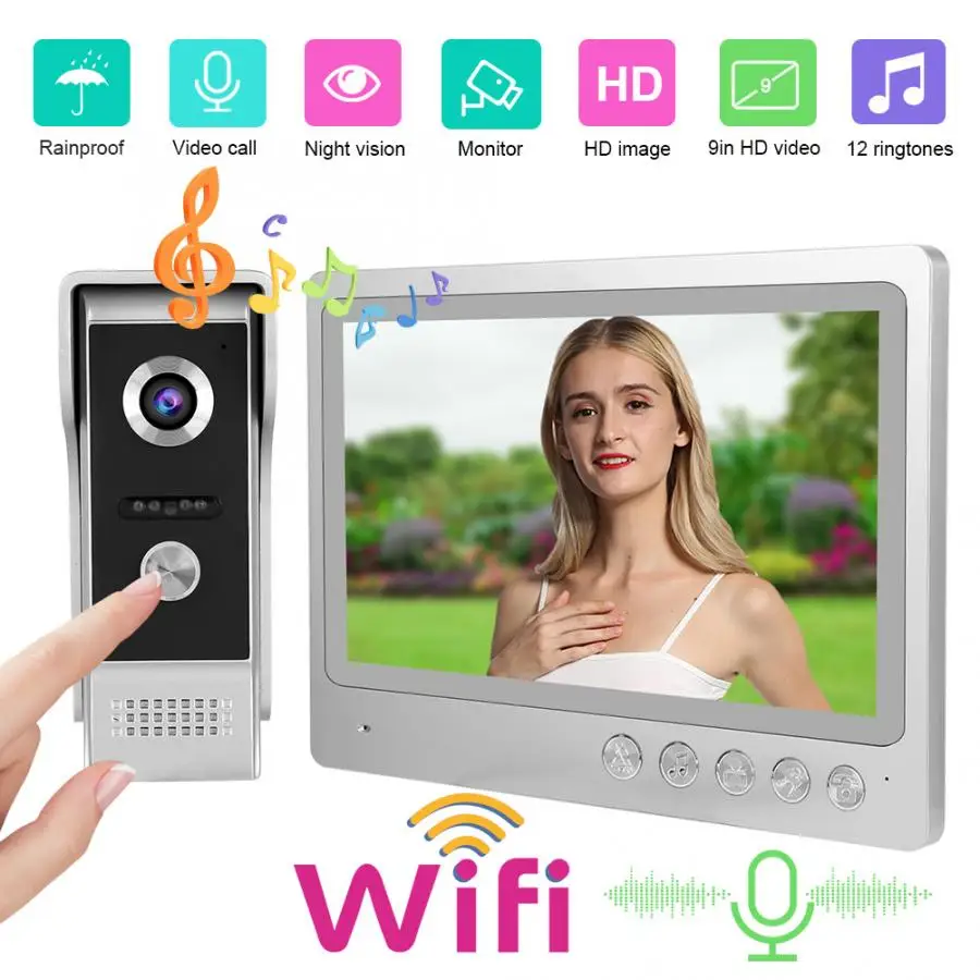 9 дюймов ЖК дисплей Wi Fi видеодомофон IP65 водонепроницаемый ночное видение
