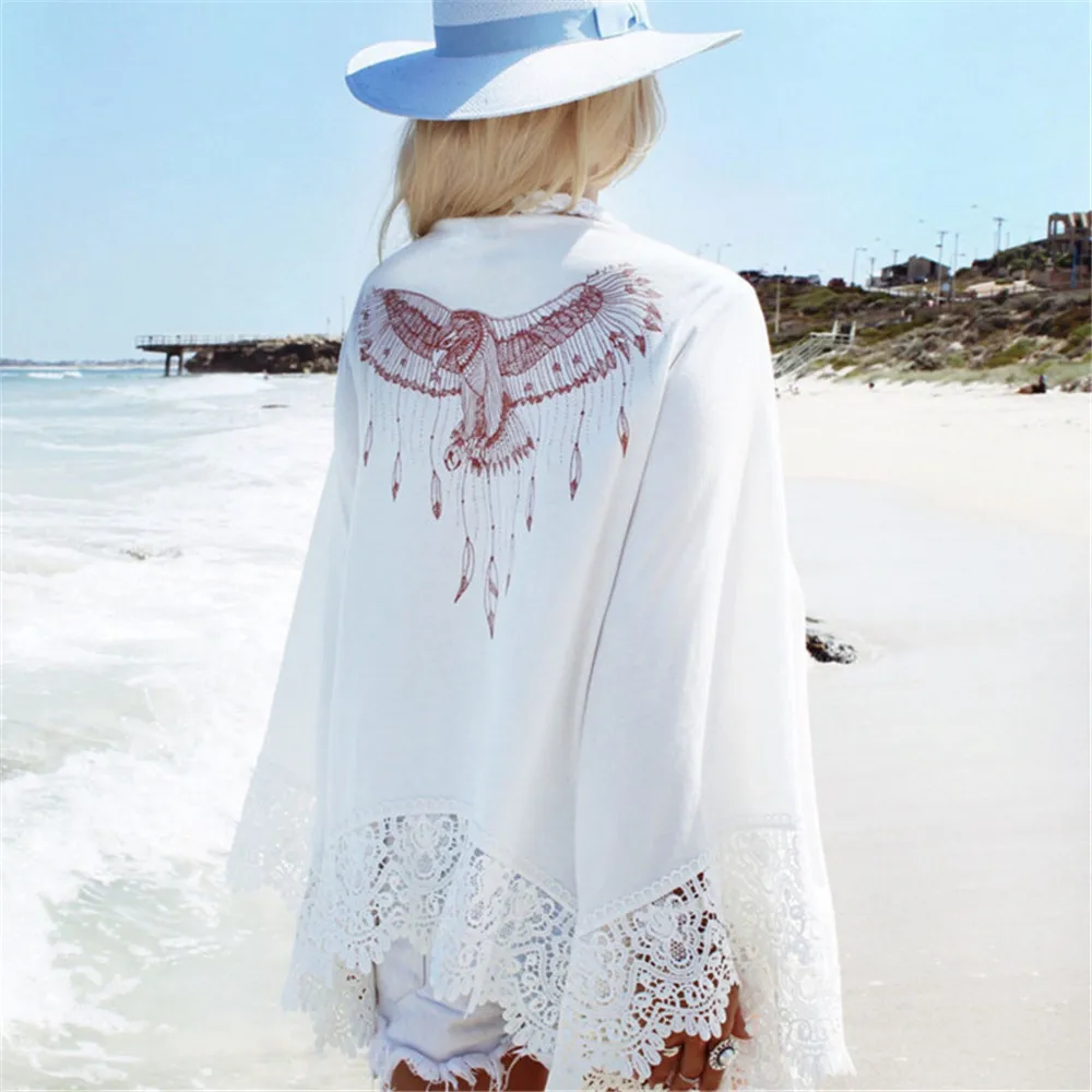 Пляжная накидка с принтом орла шифоновый купальник кружевной бикини купальный