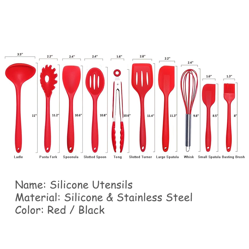 Kitchen Utensils Set 10Pcs Silicone Ware Non-stick Cooking Tools All Over Silica Gel Utensil |