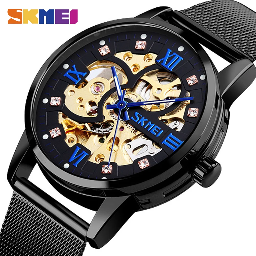 

SKMEI Automatic Watch Men Mechanical Creative Wristwatches Mens Gear Hollow Art Dial Strainless Steel Strap montre homme 9199