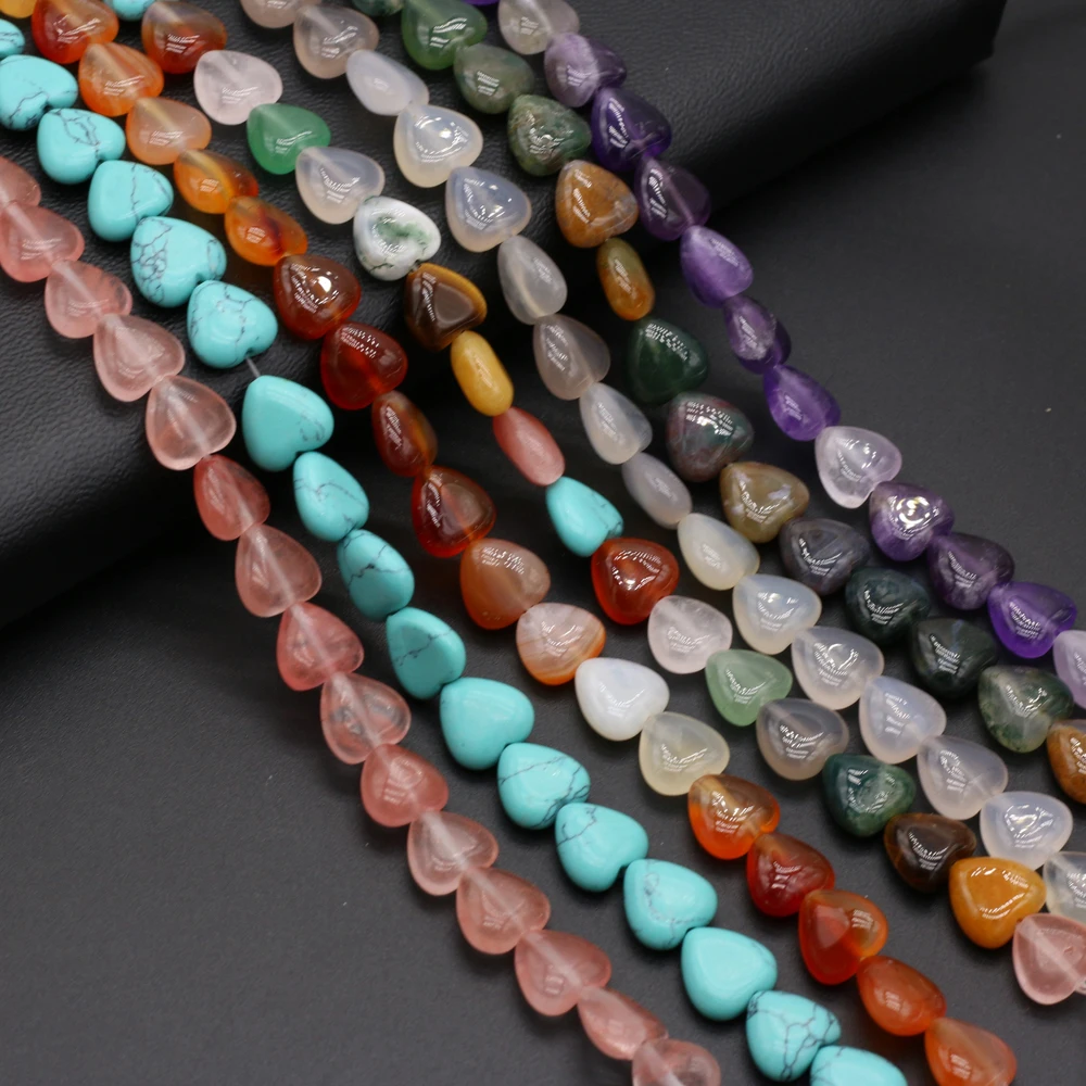 Бусины из натурального камня в форме сердца разные цвета изысканная