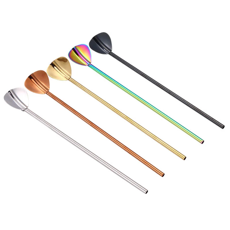 Креативная длинная соломенная ложка для размешивания кофе из нержавеющей стали