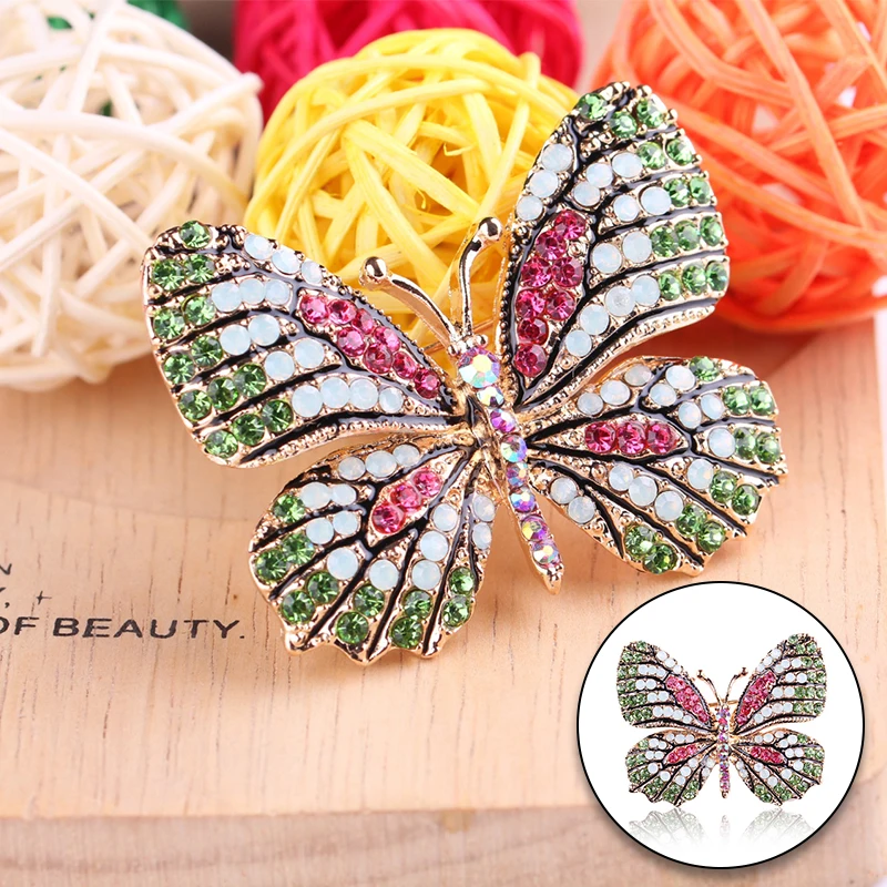 

1PCS female new fashion colorful rhinestone alloy plating butterfly animal brooch banquet party corsage accessories S78
