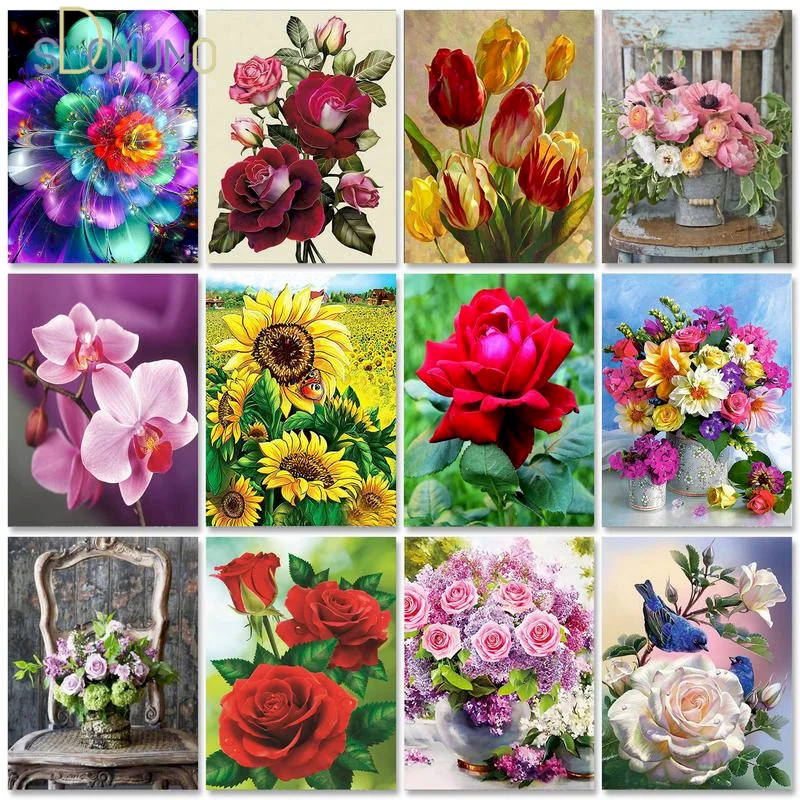 

SDOYUNO Diamond Embroidery Diamond Painting Flowers Cross Stitch Rose Picture Rhinestones Sale Handmade Hobby Gift Wall Decor