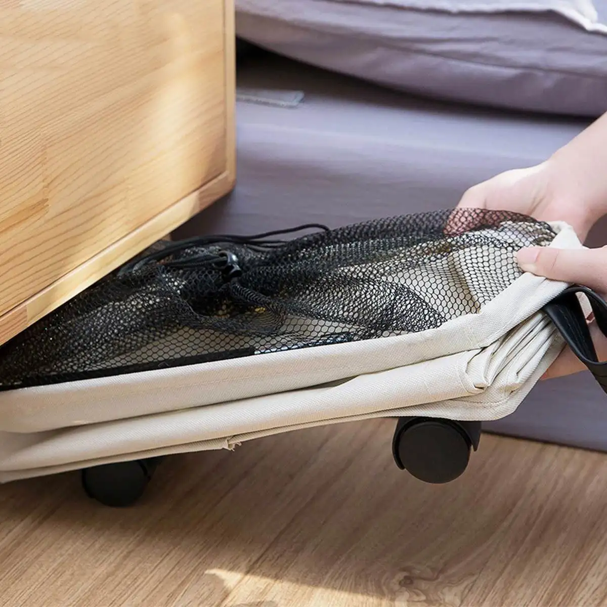 

Foldable Laundry Basket Large Capacity Bathroom Storage Household Collapsible Laundry Hamper With Mesh Cover Universal Wheels