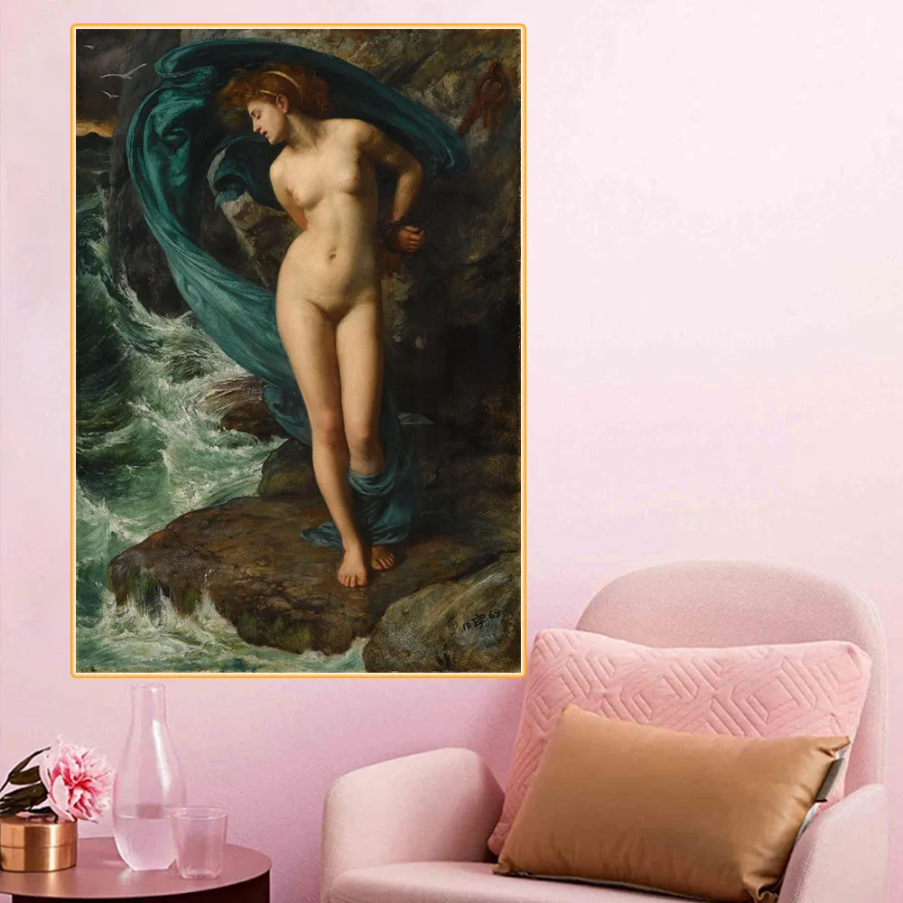 Citon Canvas Art Oil Painting Edward John Poynter《Andromeda》World Famous Artwork Picture Modern Wall Decor Home Decoration | Дом и сад