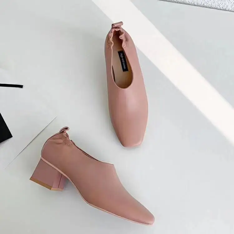 Женская обувь с верхом из коровьей кожи повседневная розового цвета на каблуке 5