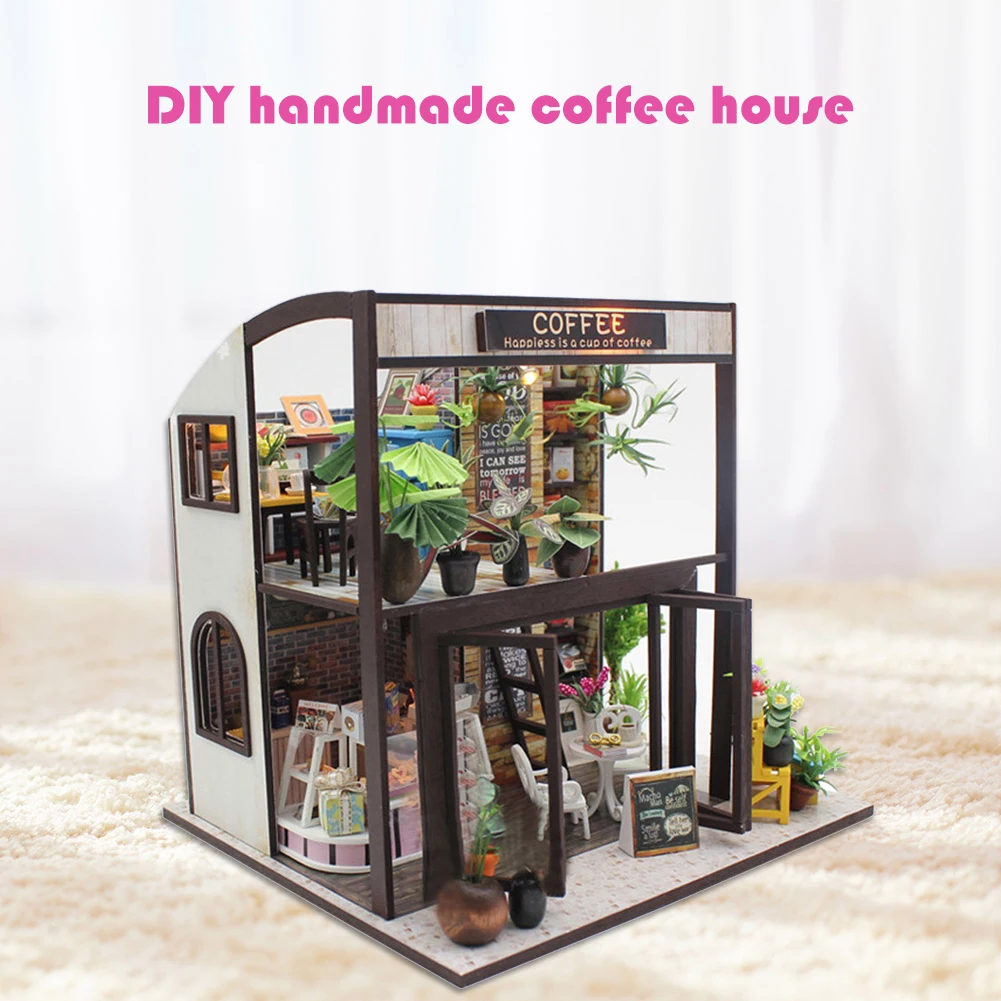 

DIY Doll house Miniature Dollhouse Furnitures Handmade Assembly Model Christmas Gift Coffee Store Toys For Children Adult DropSH