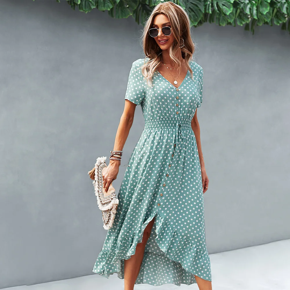 Женское винтажное платье в горошек летнее Элегантное Длинное Платье стиле бохо с