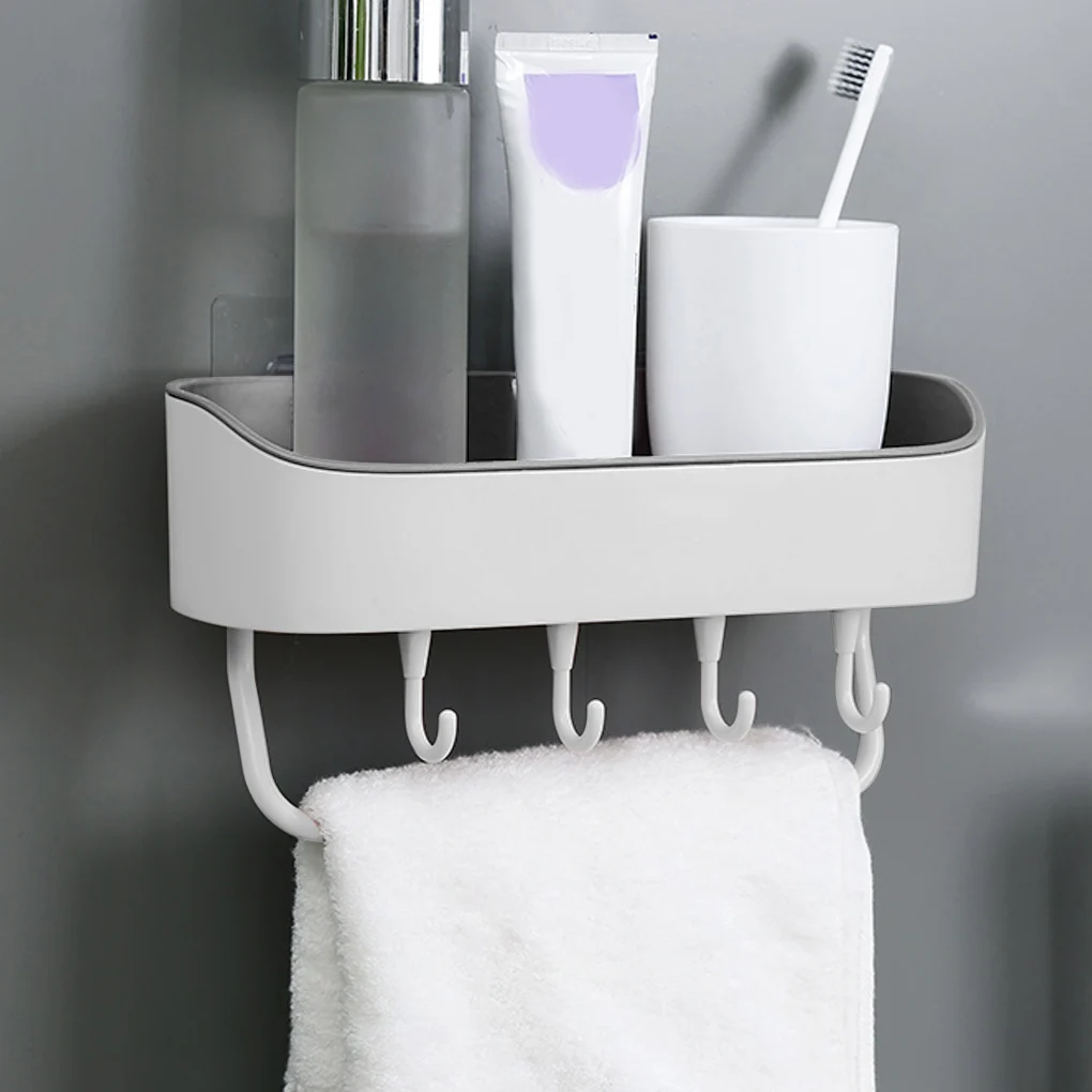 

Wall Mounted Bathroom Storage Rack Holder Toilet Kitchen Plastic Shelf Towel Cosmetic Brush Organizer