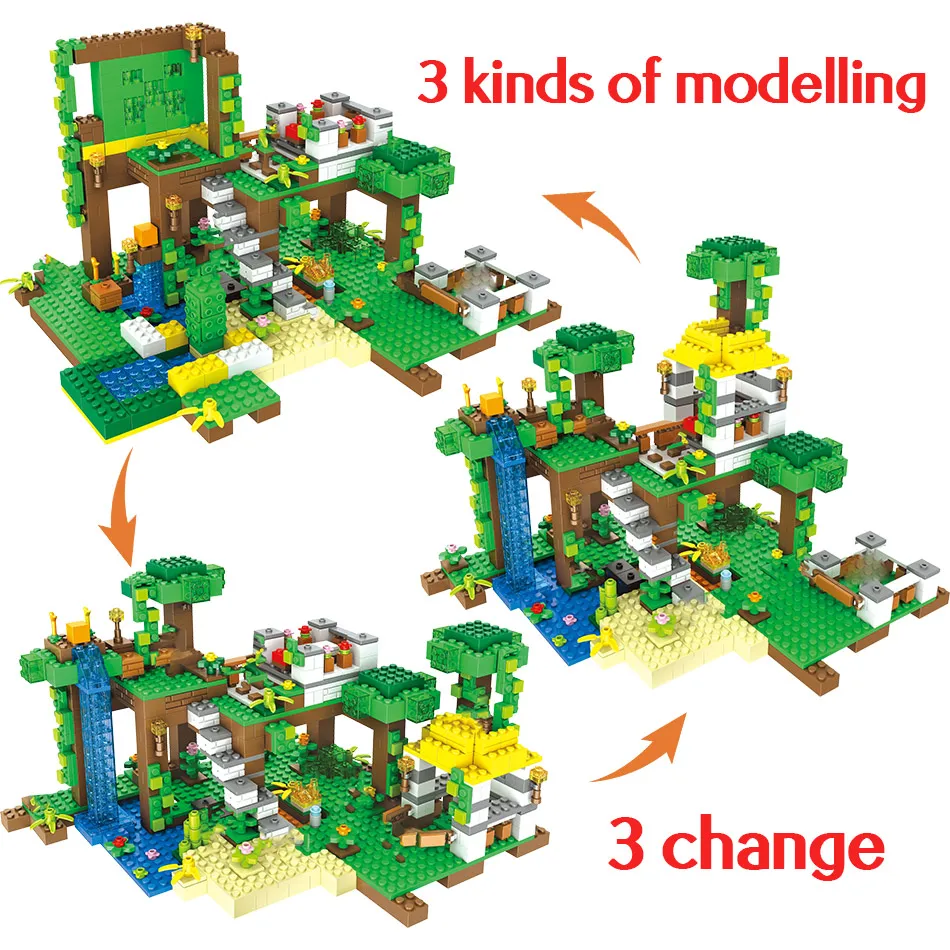 

806PCS Toys For Children Jungle Lodge Tree Waterfall Building Blocks Compatible Educational Bricks