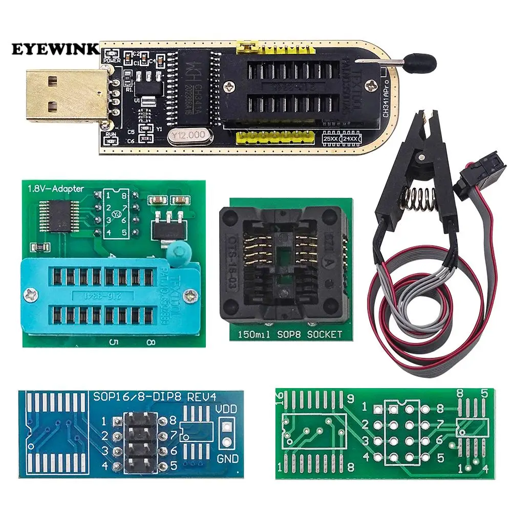 Модуль USB-программатора EEPROM Flash BIOS CH341A 24 25 Series + тестовый зажим SOIC8 SOP8 адаптер 1 8 в