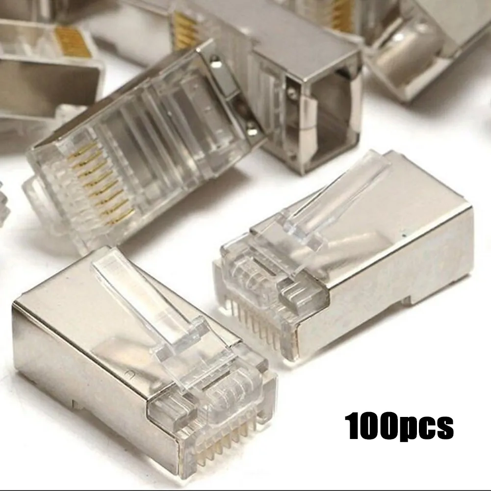 

100 Pcs LOT 8p8c Network Cable Shielded Modular RJ45 Cat6 Connector Plug End (3U) End 8 Pins Network Cable Heads / Plugs Rg45