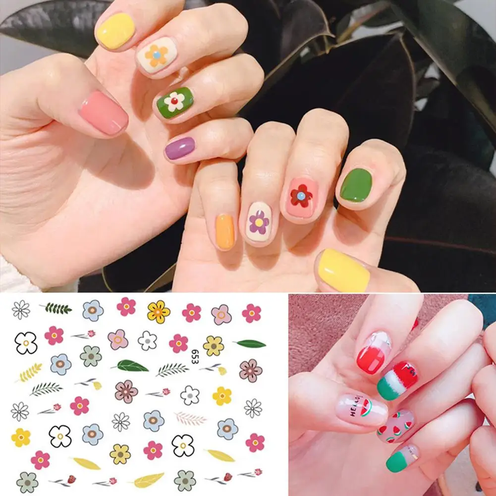 Модные водонепроницаемые наклейки для ногтей с фруктовым цветком полным
