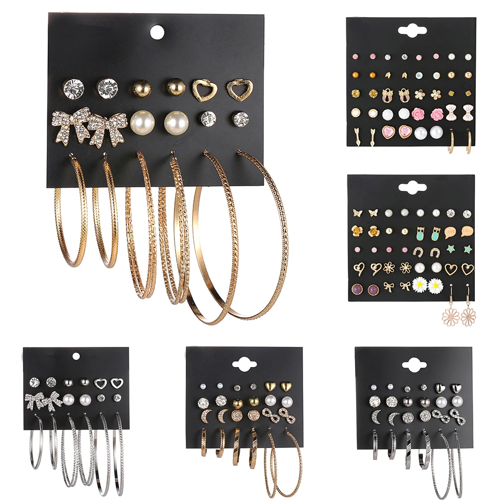 Комплект женских серег гвоздиков с жемчугом и квадратными