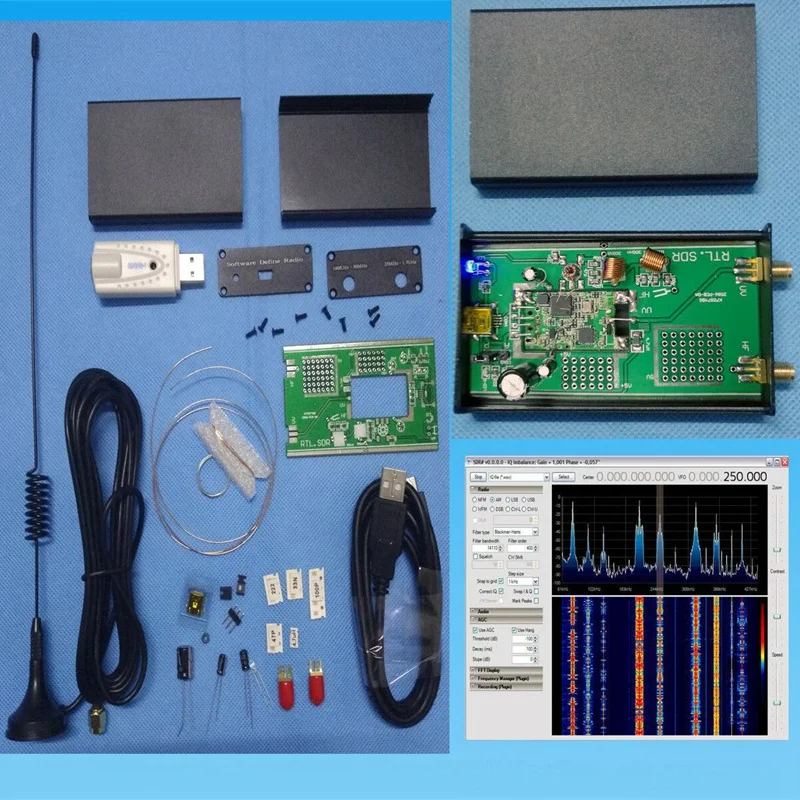 100 кГц-1 7 ГГц Полнодиапазонный UV HF RTL-SDR USB тюнер приемник DIY комплекты с U/V антенной |