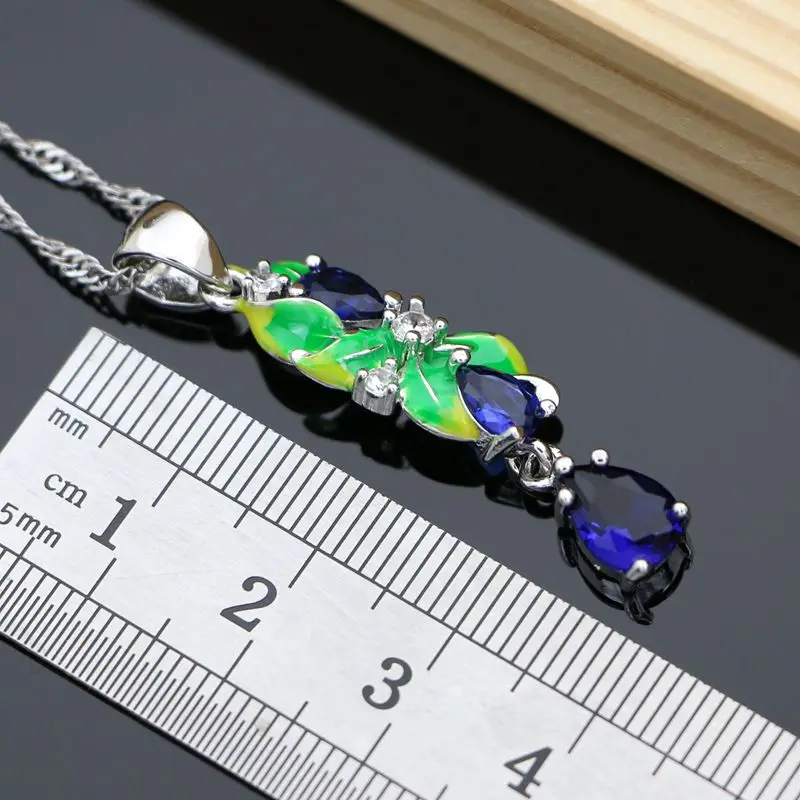 Ювелирные наборы из серебра 925 пробы с синим сапфиром изысканная эмалью серьги