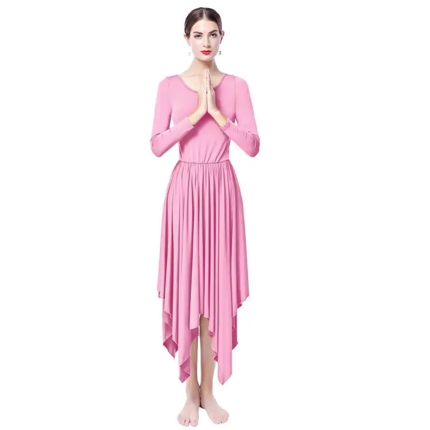 pink A Женское платье для танцев, длинное платье макси, элегантное литургическое платье для танцев Танго, Одежда для танцев, одежда с рисунком на церковную тематику, женское балетное платье - Цвет: pink A