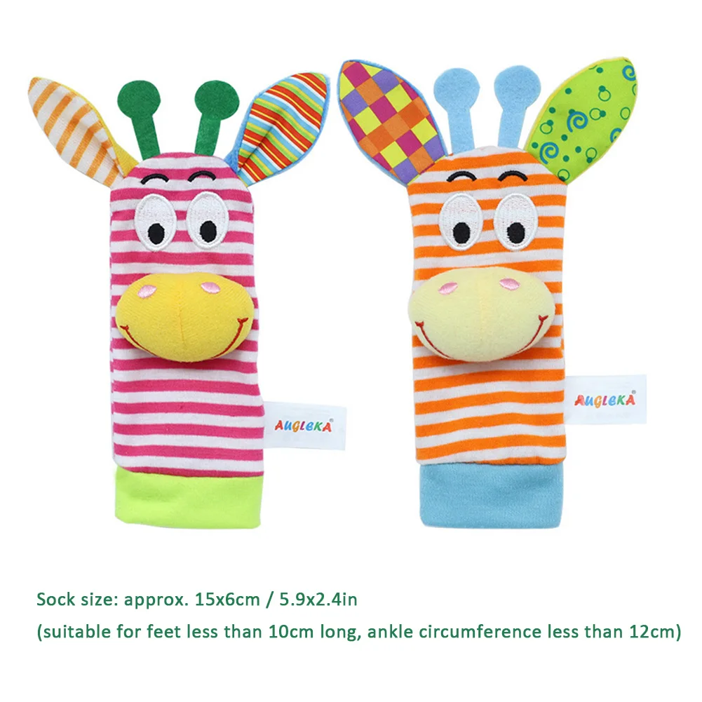 

Cartoon Baby Socks Rattle Toys Bright Color Cloth Wrist Strap Rattles Appease Toys Soft Handbells Infant Wristbands Warm Socks