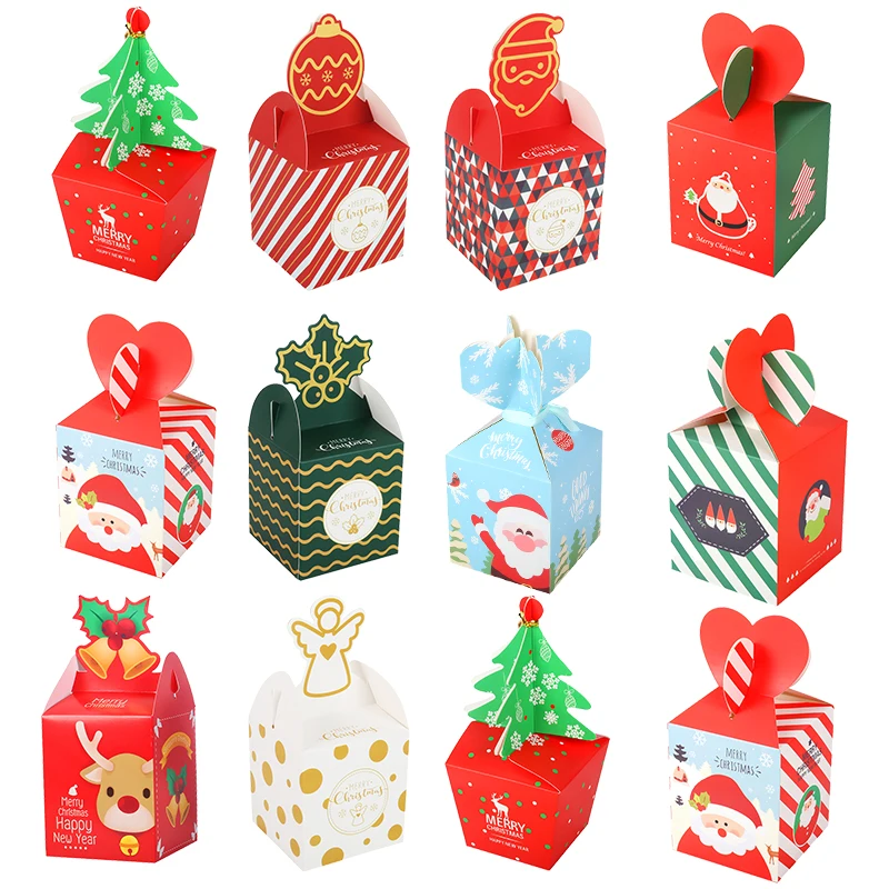 

10 шт. рождественские подарочные коробки, коробка для конфет с красным Санта-Клаусом, снеговиком, оленем, украшения для вечерние, Подарочная ...