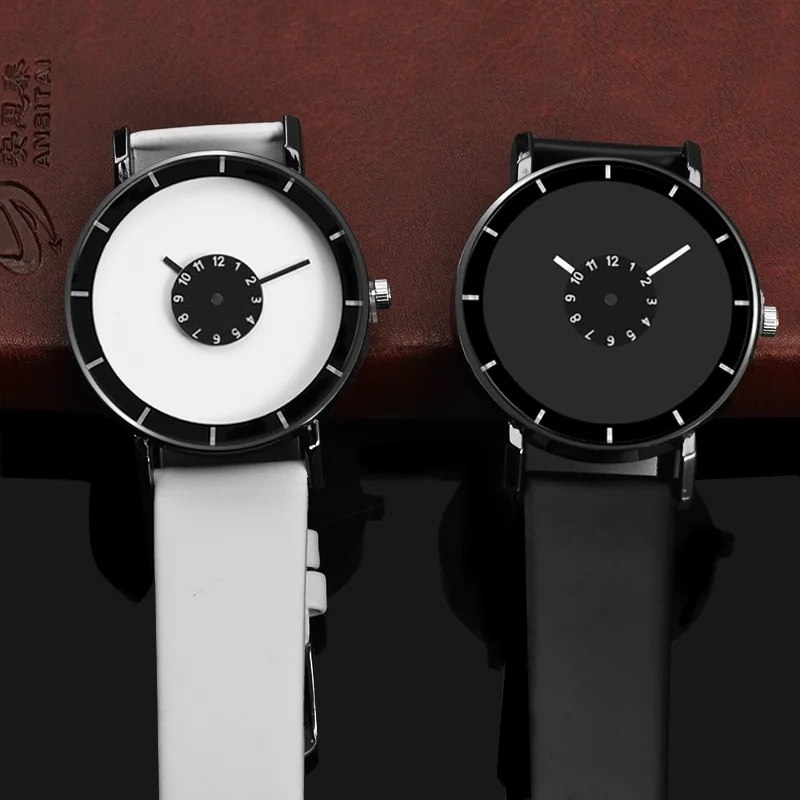 Модные креативные часы мужские кварцевые наручные с кожаным ремешком