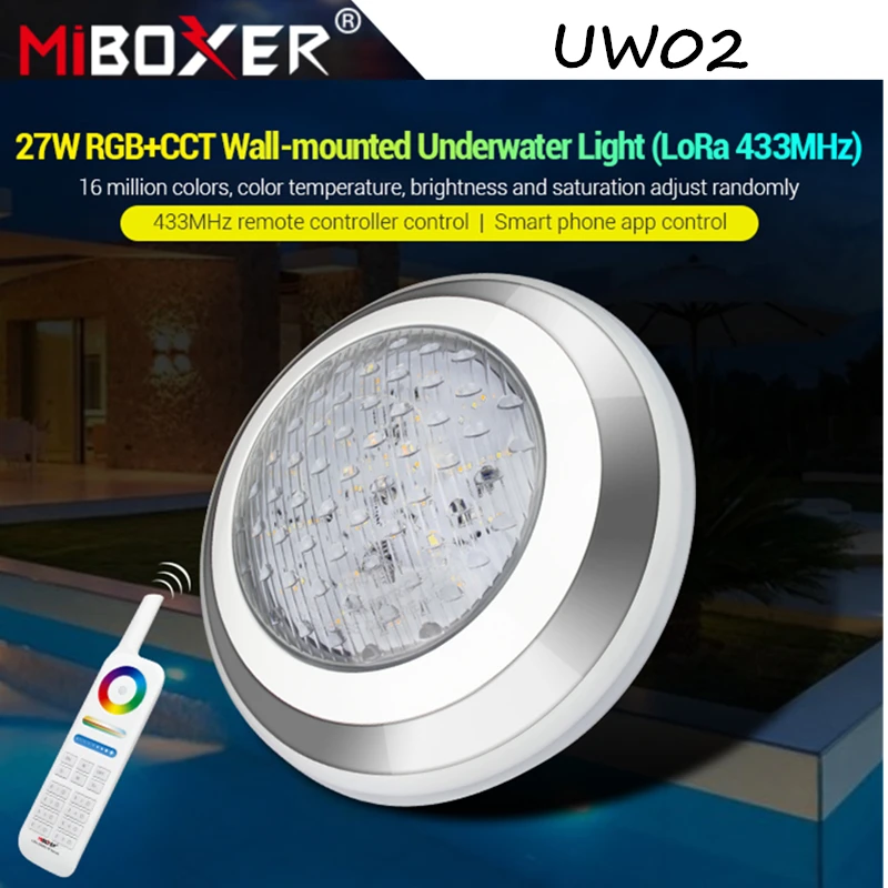 Настенный подводный светильник MiBoxer UW02 27 Вт RGB + CCT (LoRa 433 МГц) умная лампа с