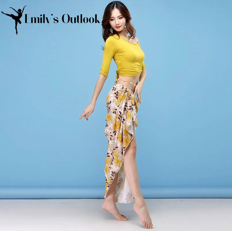 

Women Bellydance Oriental Dance Costume Outfit Long Sleeve Blouse Side Slit Skirt Sexy Team Dance Practice Wear Cheap On Sale