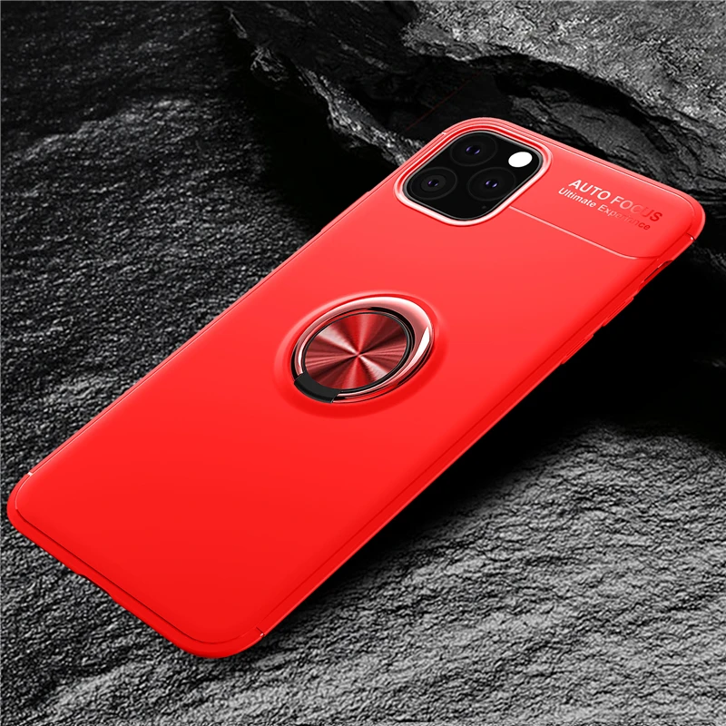Для iPhone 11 Pro Max чехол для телефона металлический палец кольцо матовый мягкий термополиуретан силиконовый задняя крышка для iPhone 11 противоударный жесткий чехол для телефона