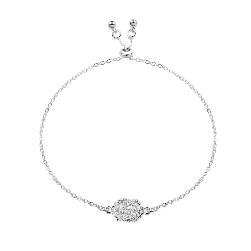S Silver 16 вариантов шестиугольник смолы Druzy браслет Drusy Синий белый мрамор камень Регулируемый веревочный шнур любовник Браслет Дружбы бижутерия - Окраска металла: S Silver