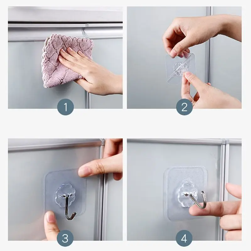 

24Pcs Transparent Seamless Wall Hooks Reusable Waterproof Heavy Duty Self Adhesive Hangers Bathroom Kitchen Accessories