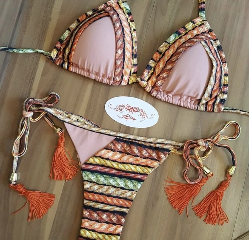 

2021 Europe and The United States New Bikini Print Stitching Swimsuit Beach Sexy Women's Swimwear