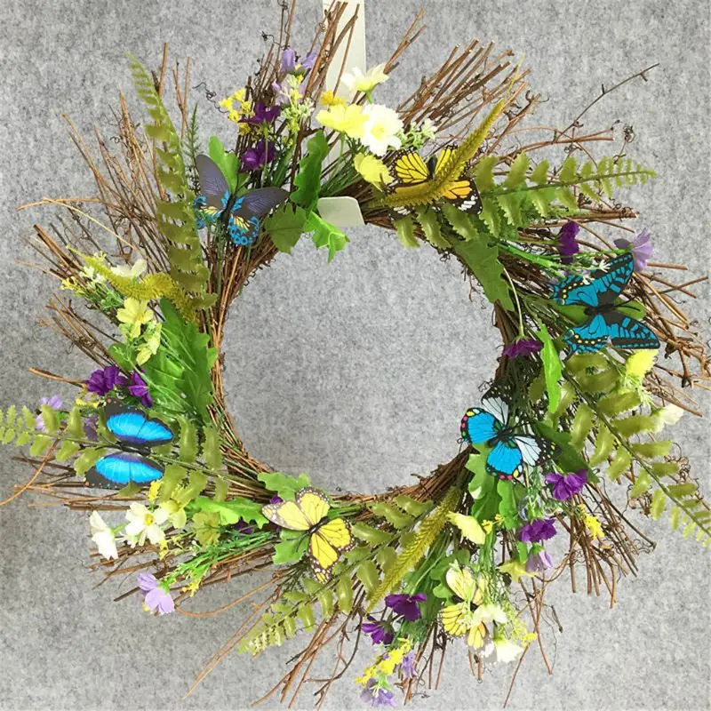 

Artificial Flowers Butterfly Wreath Spring Wreath Outdoor for front Door Wall Window Party Wedding Dcor