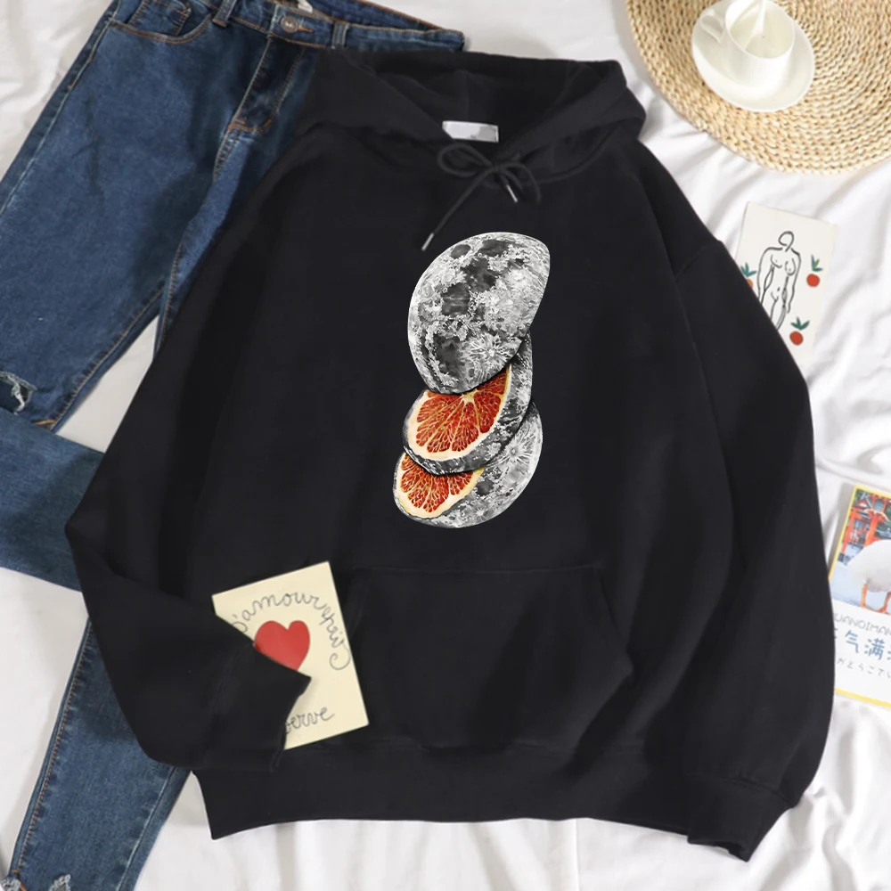 

Planet Fruit Orange Slices Print Hoody Female Hip Hop Crewneck Sweatshirt Fashion Casual Hooded Autumn Warm Soft Clothing Unisex