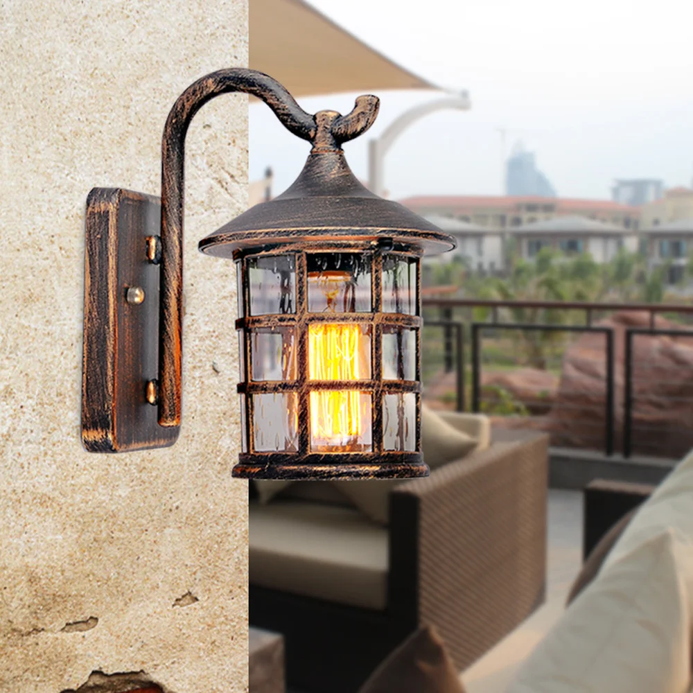 

Rustic Iron Waterproof Outdoor Wall Lamp Vintage Kerosene Lantern Street Light Industrial Wall Sconce For Bar Coffee Shop ZM1110