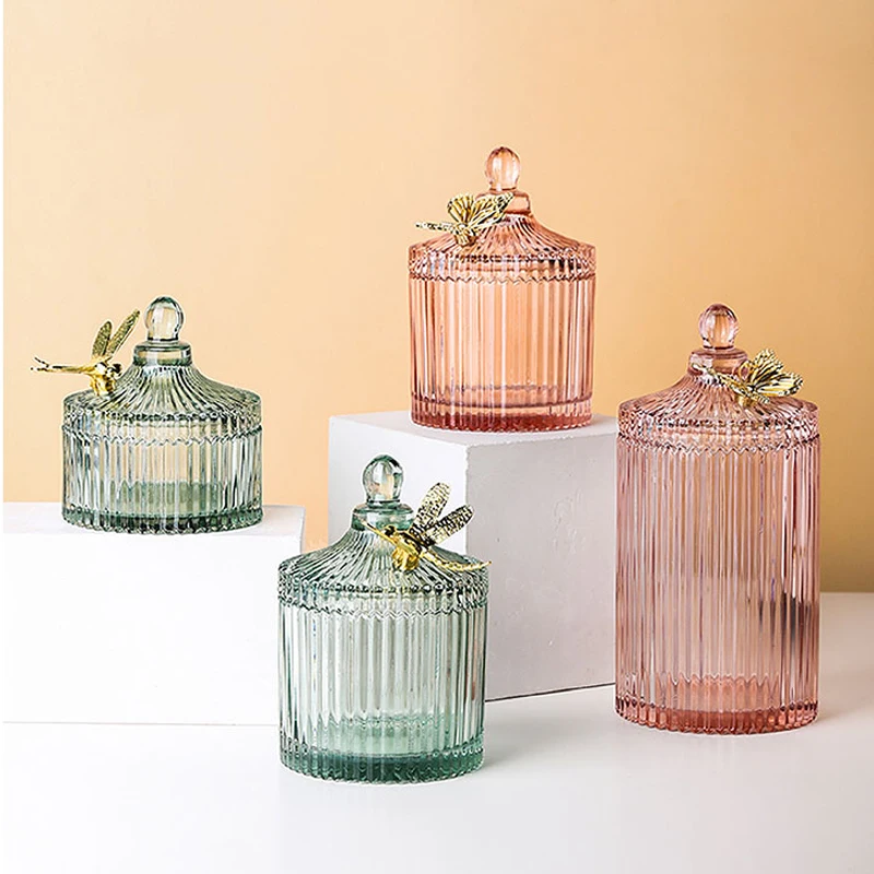 

Light Luxury Glass Candy Jar Storage Jar Jewelry Box Living Room Coffee Table Dried Fruit Box Retro Storage Jar Home Decoration