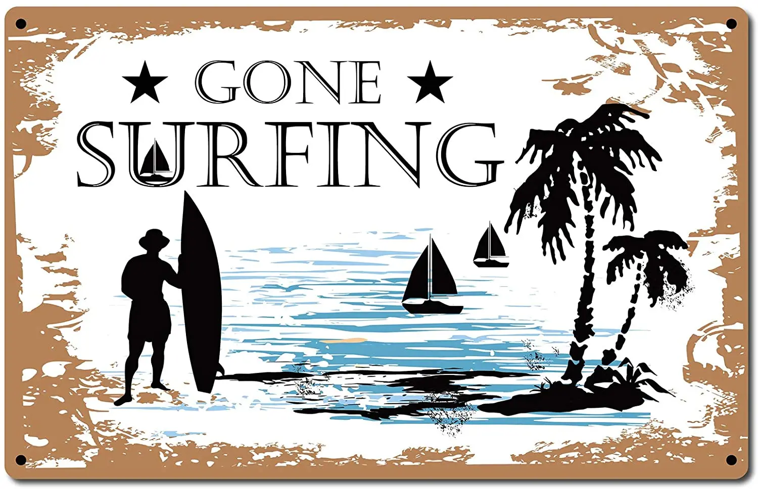 

Metal Tin Wall card Gone Surfing Beach Outdoor Art Deco Poster Home Wall Decoration Square Metal Sign 8X12 Inches