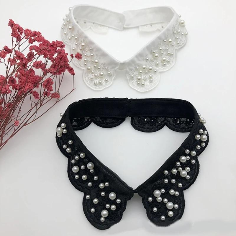 

Women Butterfly Lace False Fake Collar Imitation Pearl Beading Choker Necklace