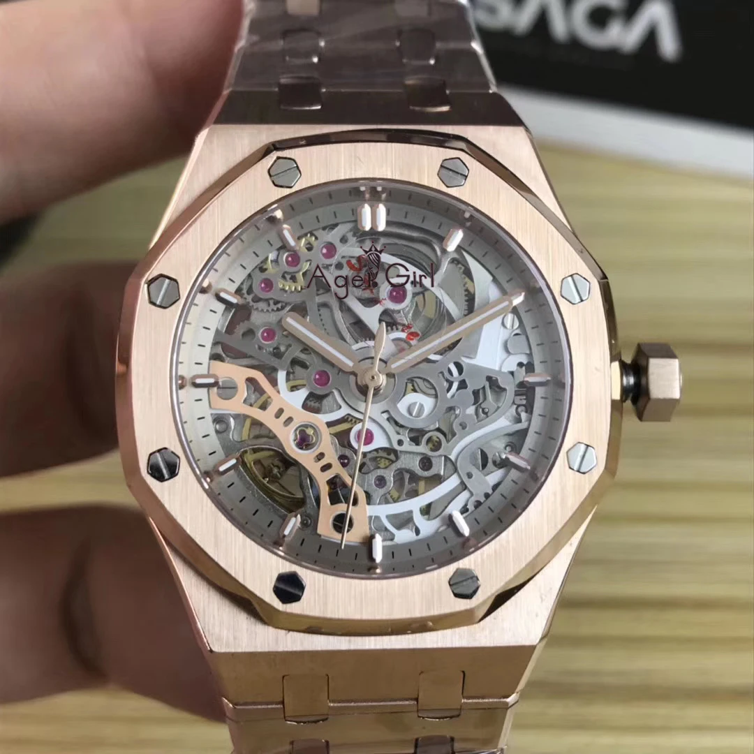 

Classic New Women Lady Silver Rose Gold Automatic Mechanical Sapphire Stainless Steel Sport Watch Tourbillion Skeleton 37mm