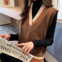 spring and autumn outside build vest female 2021 new korean version all match loose college wind v collar vest sleeveless knit j
