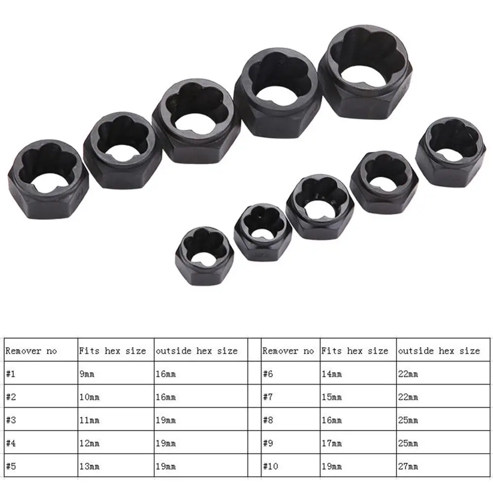 

10Pcs/Set Damaged Nut Remover Extractor High Bolt Kit Stripped Socket Wrench