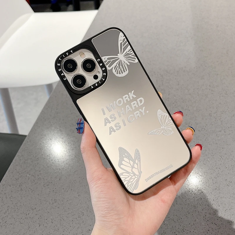 

Luxury Brand Retro Butterfly Makeup Mirror Phone Case For iPhone 13 12 Mini 11 Pro Xs Max X Xr 7 8 Puls SE Cases Soft Cover