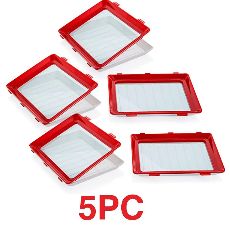 5PCS 6 шт., лоток, креативный пластиковый лоток для хранения пищи, кухонные предметы, контейнер для хранения продуктов, набор, контейнер для хранения продуктов, свежий чехол для микроволновой печи - Цвет: 5PCS