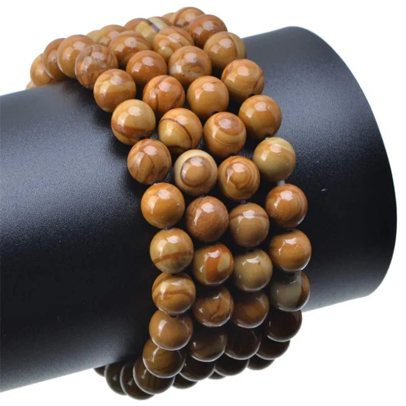 

Natural Gemstone Smooth Round Wooden jasper bead Loose Beads for Jewelry Making Bracelet Necklace