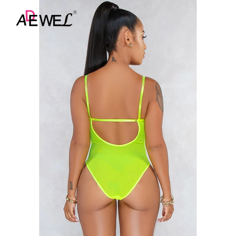 Женский прозрачный комбинезон с леопардовым принтом ADEWEL черный и зеленый