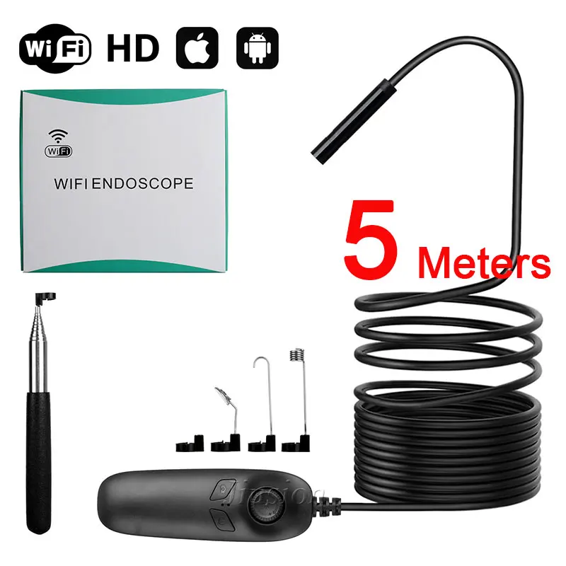 WiFi эндоскоп мини камера для осмотра USB Гибкий 6 шт. светодиодный Micro Cam видеокамера Camara Espia телескопический стержень ушной отоскоп - Цвет: 5 m cable