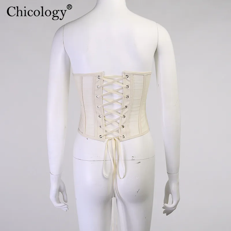 

Chicology Mesh Corset Lace Up Crop Top Women Fashion Sexy Shirt 2020 Winter Fall Clothes Festival Party Club Streetwear