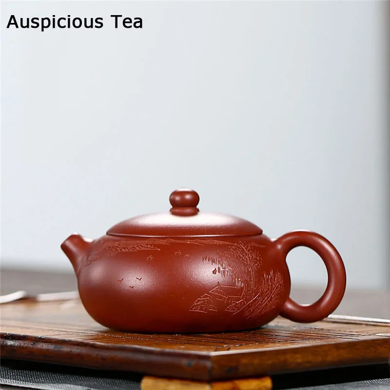

150ml Classic Yixing Purple Clay Teapots Raw Ore Dahongpao Flat Xishi Teapot Handmade Tea Ceremony Supplies Zisha Teaware