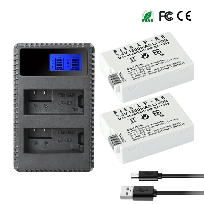

LP-E8 LP E8 Battery 1500mah For Canon EOS Rebel T3i T2i T4i T5i 600D 550D 650D 700D Kiss X5 X4 X6 X7 Batterie lp e8 Charger 8.4V